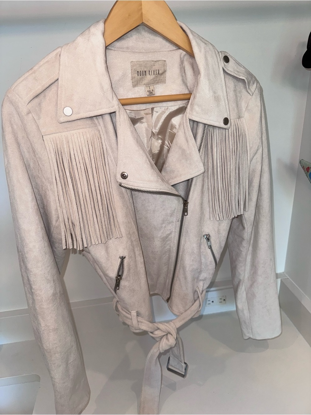 Light Cream Fringe Suede-like Western Jacket - Picture 1 of 6